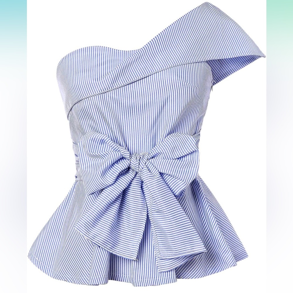 NWOT Striped one shoulder peplum w/bow HALF OFF AMAZON PRICE